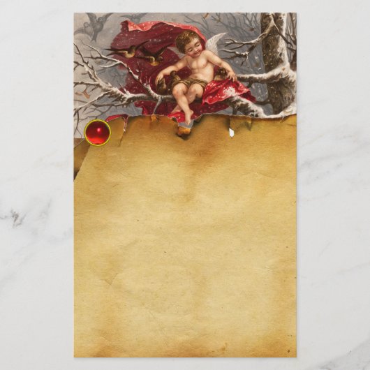 CHERUB、WINTER TREE、BIRDS CHRISTMAS Parchment 便箋 (正面)