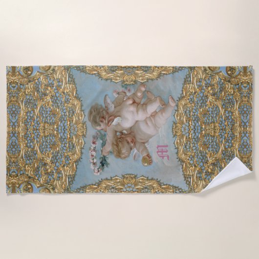Cherubs at 遊 Baroque Monogram ビーチタオル (正面)