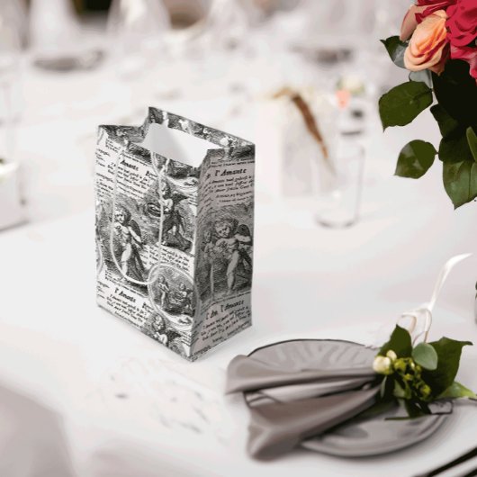 Cherubs in Love Romantic French Toile ミディアムペーパーバッグ