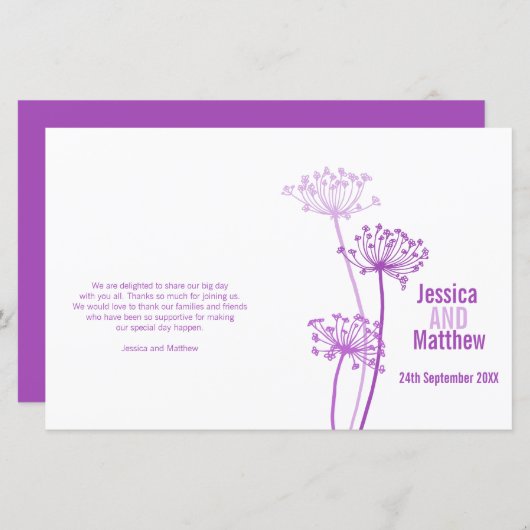 Chervilグラフィック紫の花結婚式 プログラム (正面/裏面)