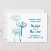 Chervil flowerheads aquaのティール(緑がかった色)結婚の再スケジュール 招待状 (正面)