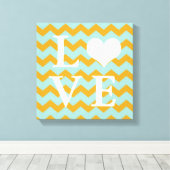 Chervon pattern yellowハートLOVEキャンバスのウォールアート キャンバスプリント (インサイチュ (ウッドフロア))