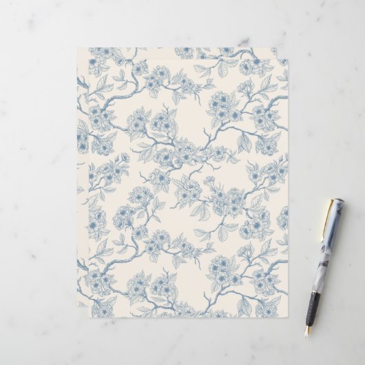 Chery blossom branches in blue and off white (正面/裏面インサイチュ)