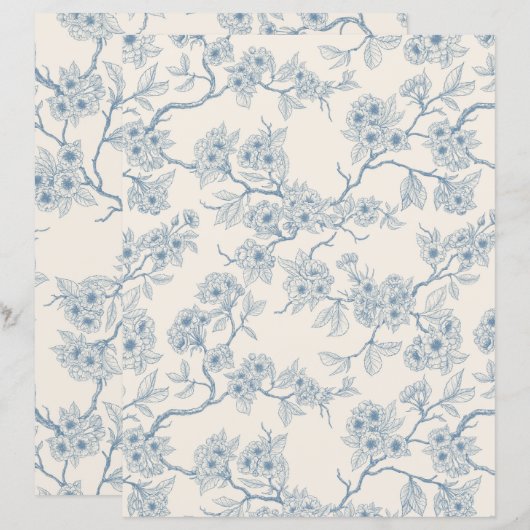 Chery blossom branches in blue and off white (正面/裏面)