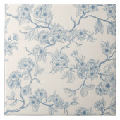 Chery blossom branches in blue and off white タイル (正面)