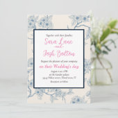 Chery blossom branches in blue and off white 招待状 (スタンド正面)