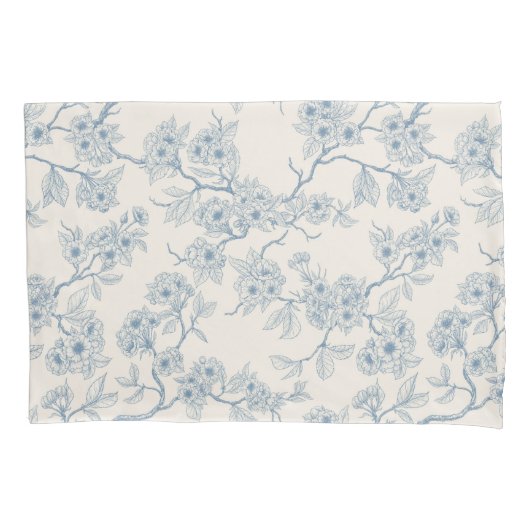 Chery blossom branches in blue and off white 枕カバー (正面左)