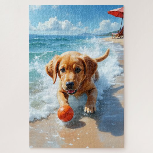 Chesapeake Bay Retriever Beach Fetch Scene ジグソーパズル (縦)