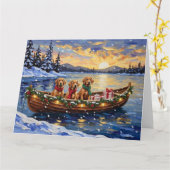 Chesapeake Bay Retriever Christmas Boat Holiday カード (黄色い花)