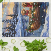 Chesapeake Bay Retriever Christmas Boat Holiday キッチンタオル (折り畳み)