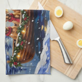 Chesapeake Bay Retriever Christmas Boat Holiday キッチンタオル (四つ折り)