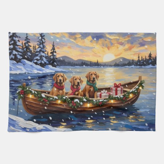 Chesapeake Bay Retriever Christmas Boat Holiday キッチンタオル (横)
