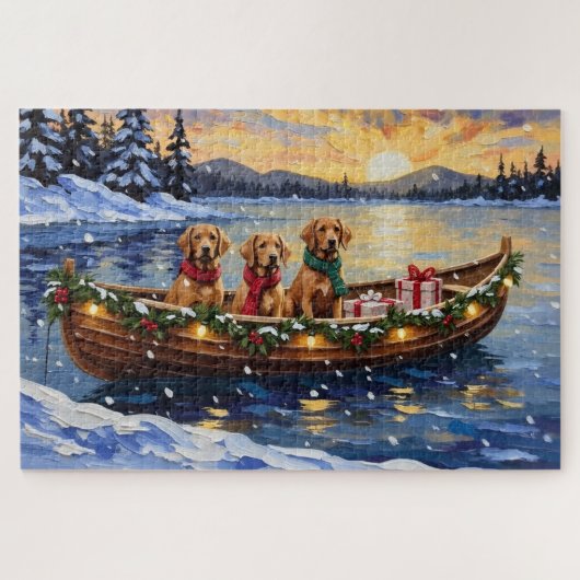 Chesapeake Bay Retriever Christmas Boat Holiday ジグソーパズル (横)