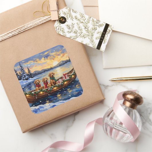 Chesapeake Bay Retriever Christmas Boat Holiday スクエアシール (ギフト)
