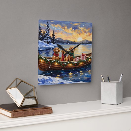 Chesapeake Bay Retriever Christmas Boat Holiday スクエア壁時計 (オフィス)