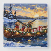 Chesapeake Bay Retriever Christmas Boat Holiday スクエア壁時計 (正面)