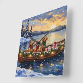 Chesapeake Bay Retriever Christmas Boat Holiday スクエア壁時計 (傾斜)
