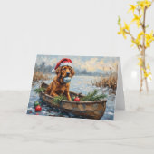 Chesapeake Bay Retriever Christmas Hunting Boat カード (黄色い花)