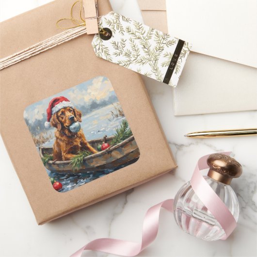 Chesapeake Bay Retriever Christmas Hunting Boat スクエアシール (ギフト)