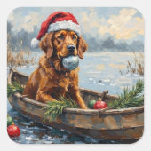 Chesapeake Bay Retriever Christmas Hunting Boat スクエアシール (正面)