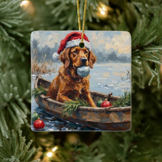 Chesapeake Bay Retriever Christmas Hunting Boat セラミックオーナメント (ツリー)