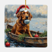 Chesapeake Bay Retriever Christmas Hunting Boat セラミックオーナメント (裏面)