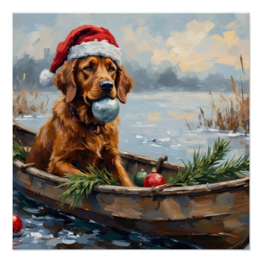 Chesapeake Bay Retriever Christmas Hunting Boat ポスター (正面)