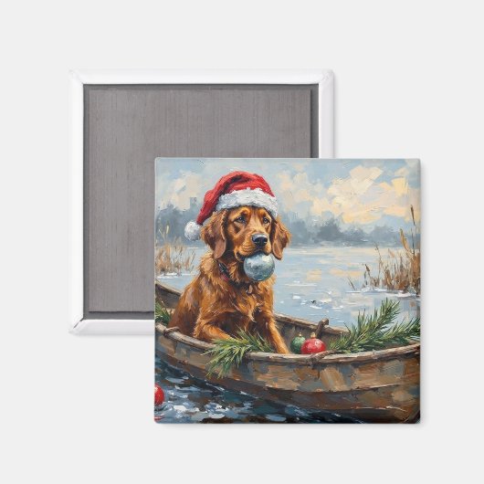 Chesapeake Bay Retriever Christmas Hunting Boat マグネット (正面/裏面)