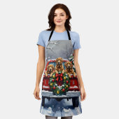 Chesapeake Bay Retriever Christmas Red Truck  エプロン (着用した状態)