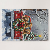 Chesapeake Bay Retriever Christmas Red Truck ジグソーパズル (横)