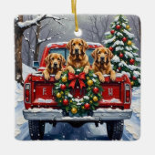 Chesapeake Bay Retriever Christmas Red Truck  セラミックオーナメント (正面)