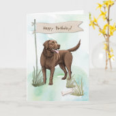 Chesapeake Bay Retriever Dog Under Birthday Sign カード (黄色い花)