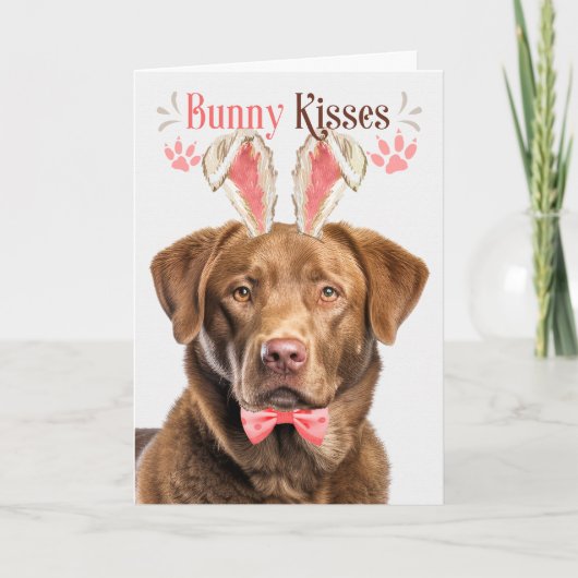 Chesapeake Bay Retriever in Bunny Ears for Easter シーズンカード (正面)