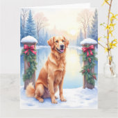 Chesapeake Bay Retriever Winter Lakeside Christmas カード (黄色い花)