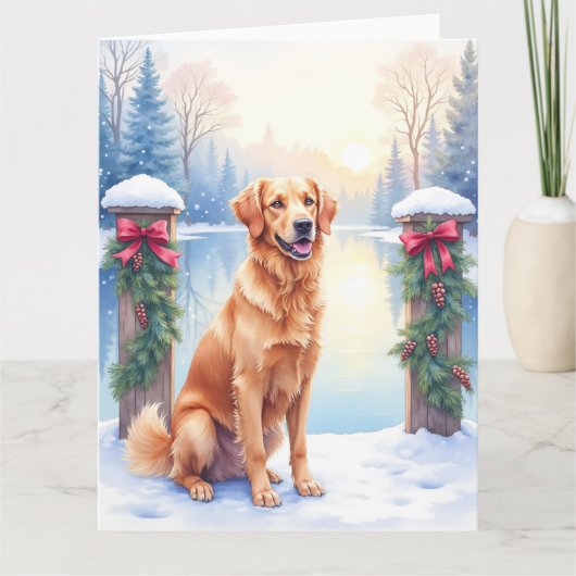 Chesapeake Bay Retriever Winter Lakeside Christmas カード (正面)