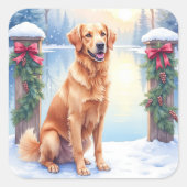 Chesapeake Bay Retriever Winter Lakeside Christmas スクエアシール (正面)