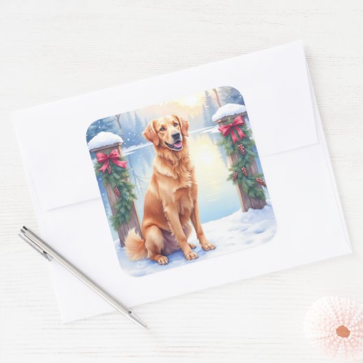Chesapeake Bay Retriever Winter Lakeside Christmas スクエアシール (封筒)