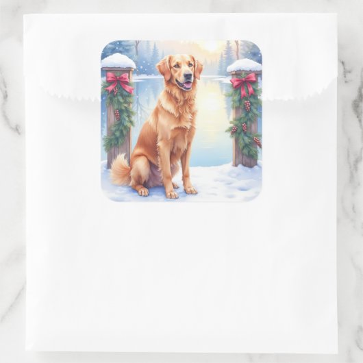 Chesapeake Bay Retriever Winter Lakeside Christmas スクエアシール (バッグ)