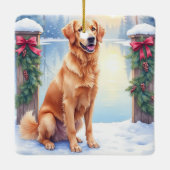 Chesapeake Bay Retriever Winter Lakeside Christmas セラミックオーナメント (裏面)