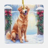 Chesapeake Bay Retriever Winter Lakeside Christmas セラミックオーナメント (正面)