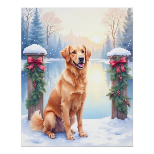Chesapeake Bay Retriever Winter Lakeside Christmas ポスター (正面)