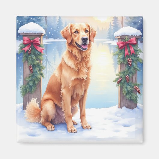 Chesapeake Bay Retriever Winter Lakeside Christmas マグネット (正面)