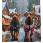 Chesapeake Bay Terrier Christmas Snow Holiday シャワーカーテン (正面)