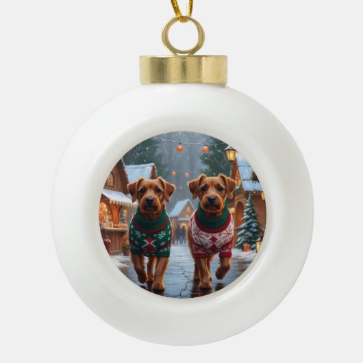 Chesapeake Bay Terrier Christmas Snow Holiday セラミックボールオーナメント (正面)