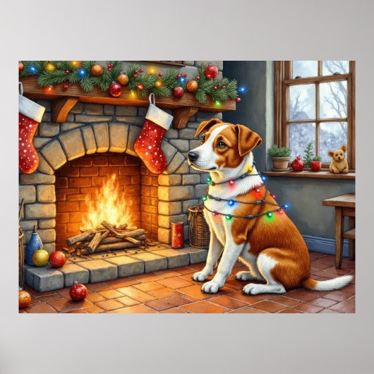 Chesapeake Bay Terrier Fireplace Christmas Lights ポスター (正面)