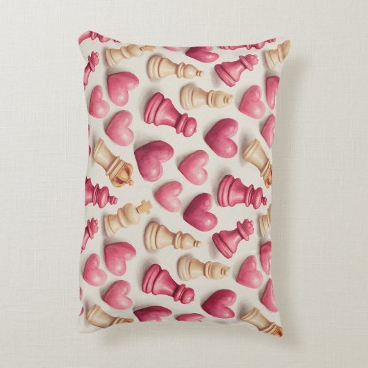 Chess & Hearts Valentines Pattern アクセントクッション (裏面(縦))