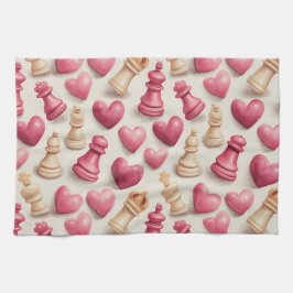 Chess & Hearts Valentines Pattern キッチンタオル