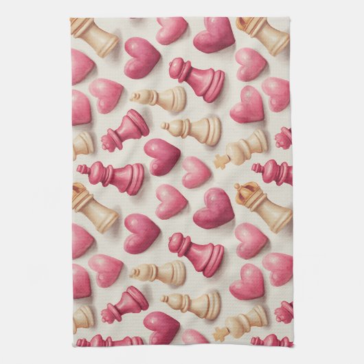 Chess & Hearts Valentines Pattern キッチンタオル (縦)