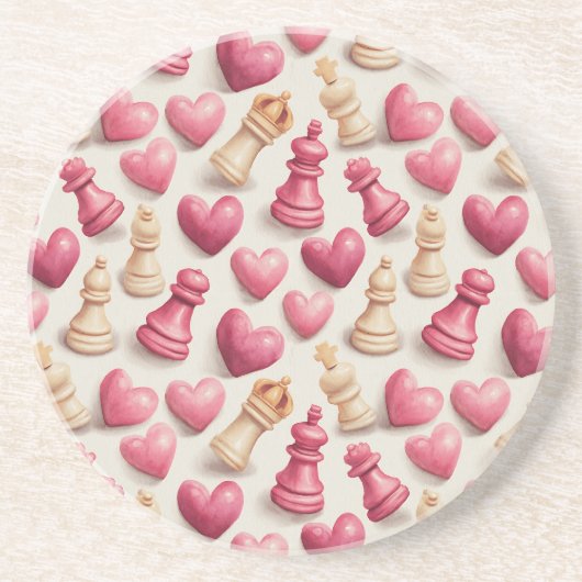 Chess & Hearts Valentines Pattern コースター (正面)