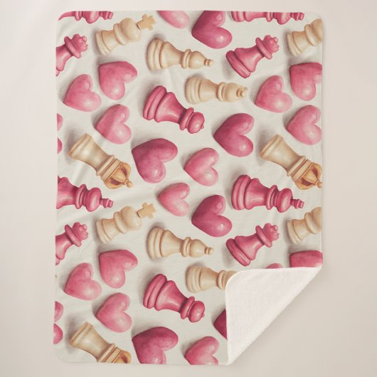 Chess & Hearts Valentines Pattern シェルパブランケット (正面)